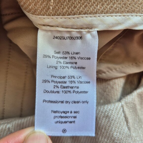 Veronica Beard Komi Flared Seamed Linen-Blend Pants High Rise Pocket Sand - Picture 10 of 13